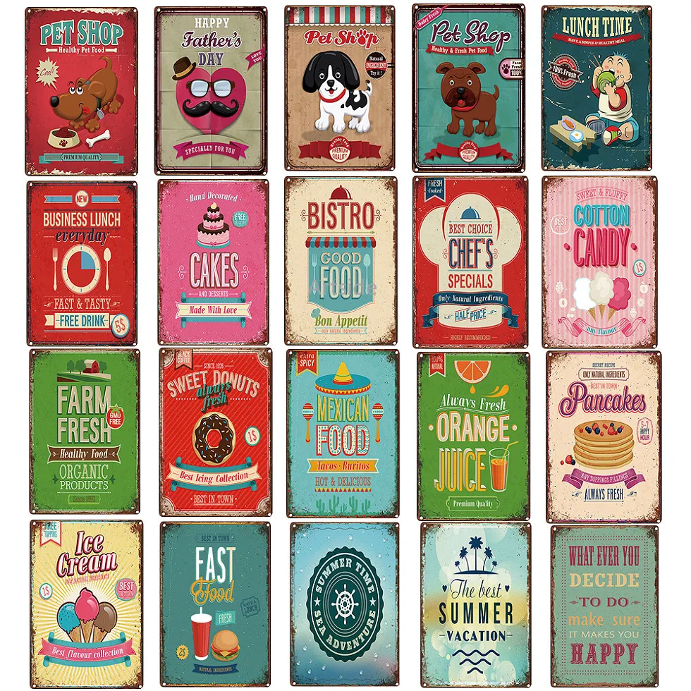 

Vintage Farm Decoration Metal Poster Tin Signs Poster Retro Paintings Art Pet Shop Farm Restaurant Bar Home Decoration Wall Art