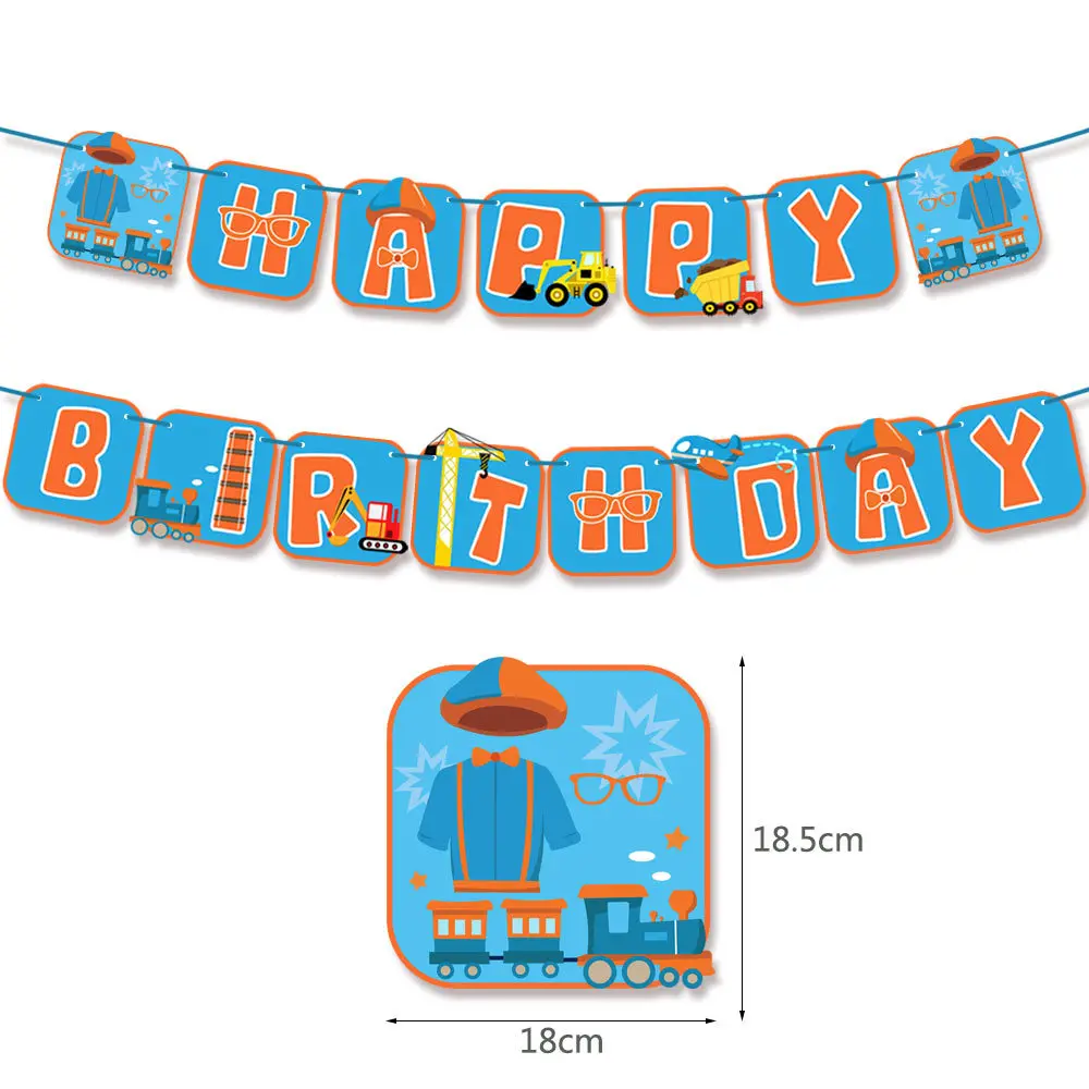 Blippi-Juego de decoraci&oacute;n para fiesta de cumplea&ntilde;os de ni&ntilde;os, Globos de aire para Baby Shower, pancarta de juguete, tarjeta de pastel, suministros de dise&ntilde;o para eventos-2