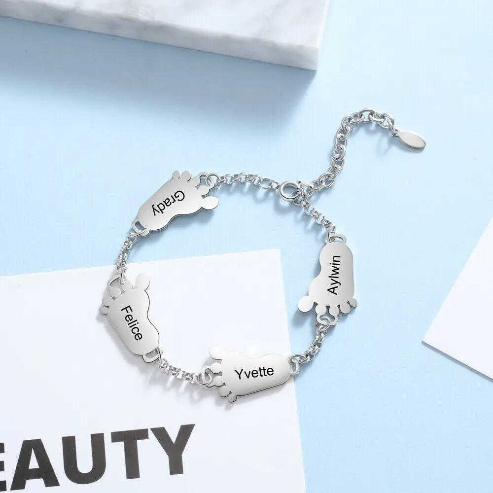 

Sherman Personalized Baby Foot Pendant Name Bracelet Fashionable Adjustable Stainless Steel Anklet Baby's Jewelry Christmas Gift