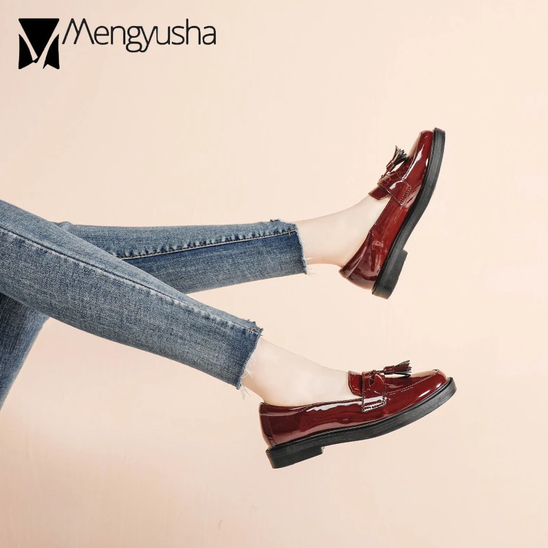 Женские плюшевые туфли оксфорды из кроличьего меха зимние кожаные на плоской