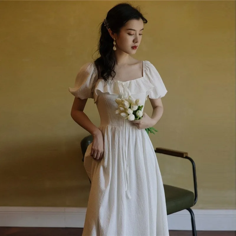 Французское элегантное женское платье в стиле ретро с квадратным воротником и