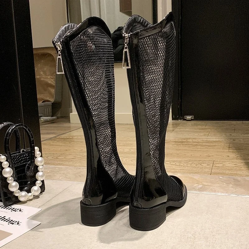 

Summer Ankle Boots Women Chunky Heel Knee-length Platform Woman Female Round Toe Zipper Sandals Ladies Fashion Comfort Shoes