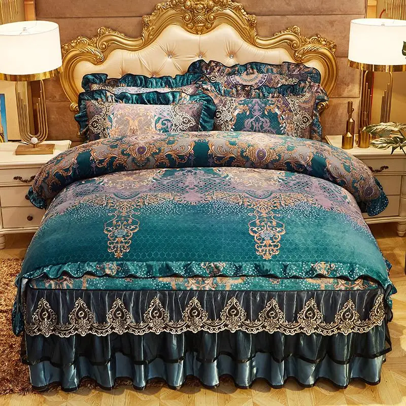 

44Warm Velvet Fleece Duvet Cover set Bedskirt Pillowcase Single Product Ultra Soft Luxury Floral Bedding set Comforter Cover set