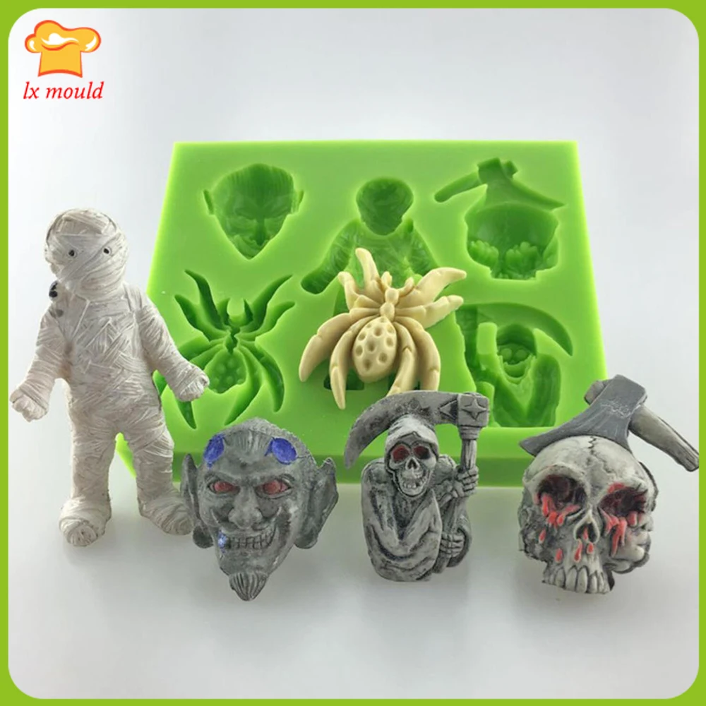 

Силиконовые формы на Хэллоуин, Череп, мумия, паук, искусственное украшение торта, инструменты для рукоделия из эпоксидной смолы