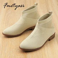 socks boots women 2021 new stretch fabric elastic pointed toe ankle boots fashion shoes hard bottom slip on boots