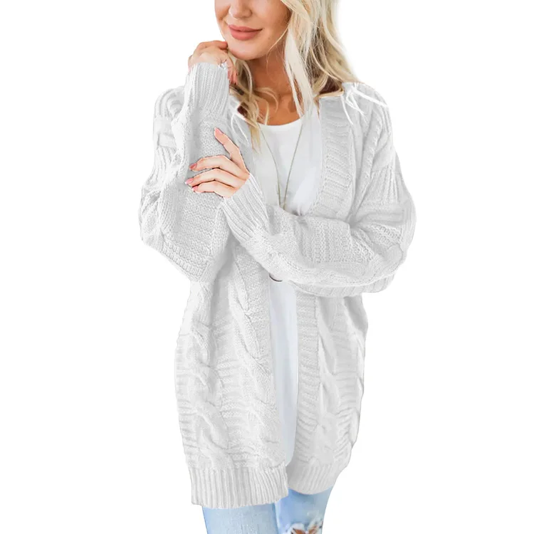 

2020 New Women Sweater Explosion Twist Cardigan European And American Style Solid Color Medium Long Thick Knit Sweater Sweater