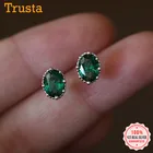 TrustDavis настоящая Серебряная Мода Эллипс зеленый CZ камень очаровательные серьги-гвоздики для женщин Свадебная вечеринка Изящные Ювелирные изделия DB1406