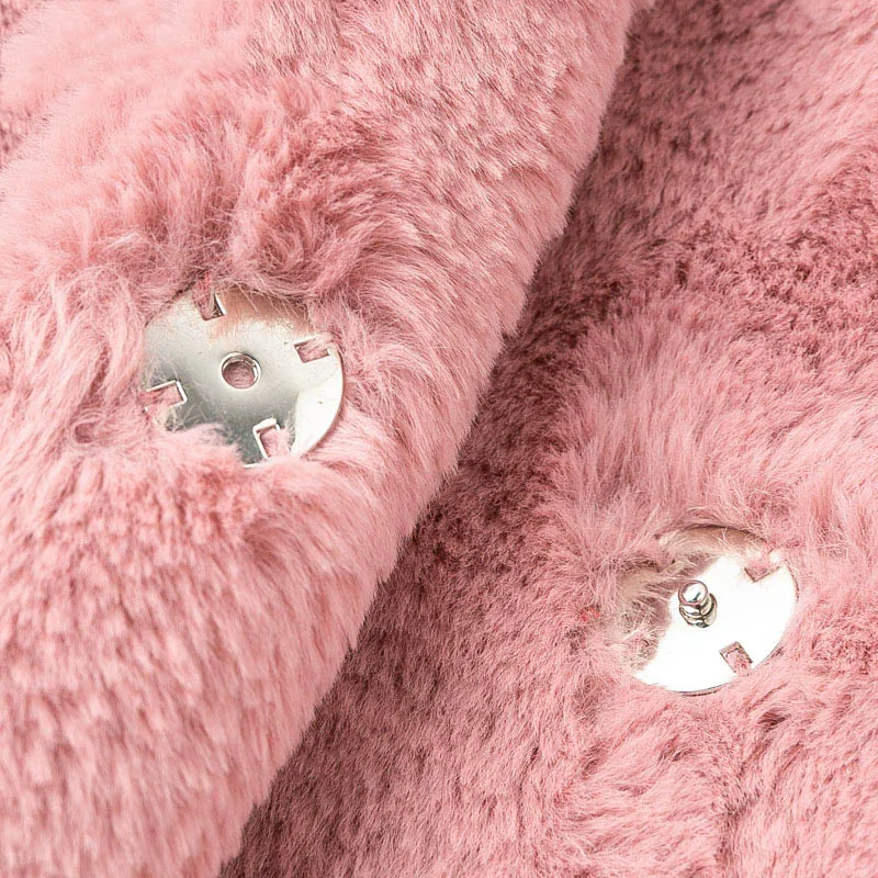 Зимнее Розовое женское пальто из искусственного меха с длинным рукавом мягкая