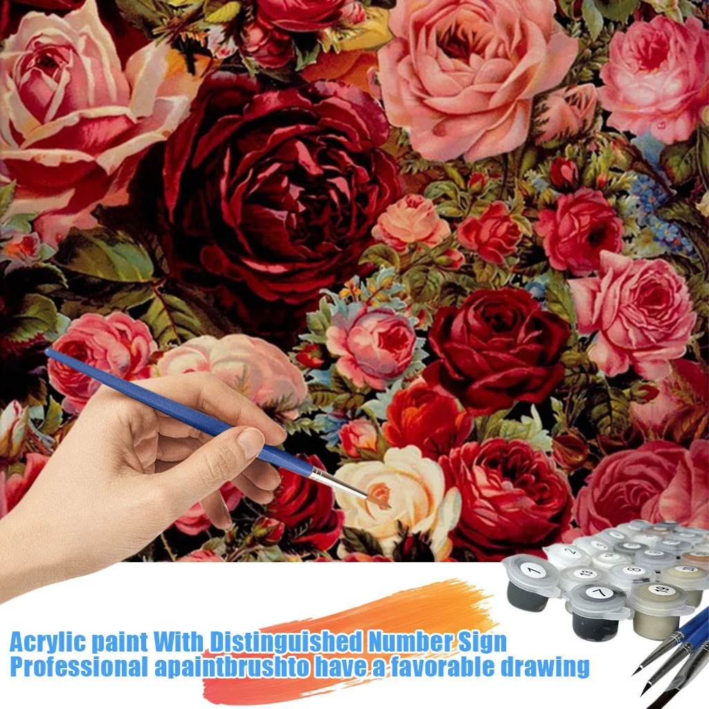 DIY живопись по номерам Пурпурный Цветок Роза пион картина раскраска краски с