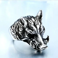 classic punk vintage animal style metal wild boar ring domineering mens rock biker jewelry