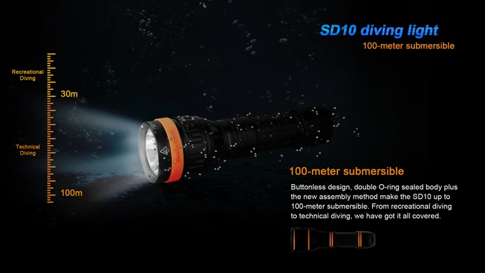 FENIX SD10 930 Люмен Cree XM-L2(T6) нейтральный белый светодиод фонарик для дайвинга питание от одного 18650 или двух батарей CR123A