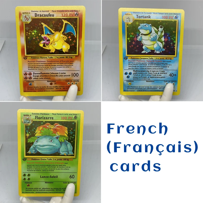 

1996 Years DIY First Edition Pokemon French Flash Cards Charizard Blastoise Venusaur Pokemon CardsGame Collection Cards