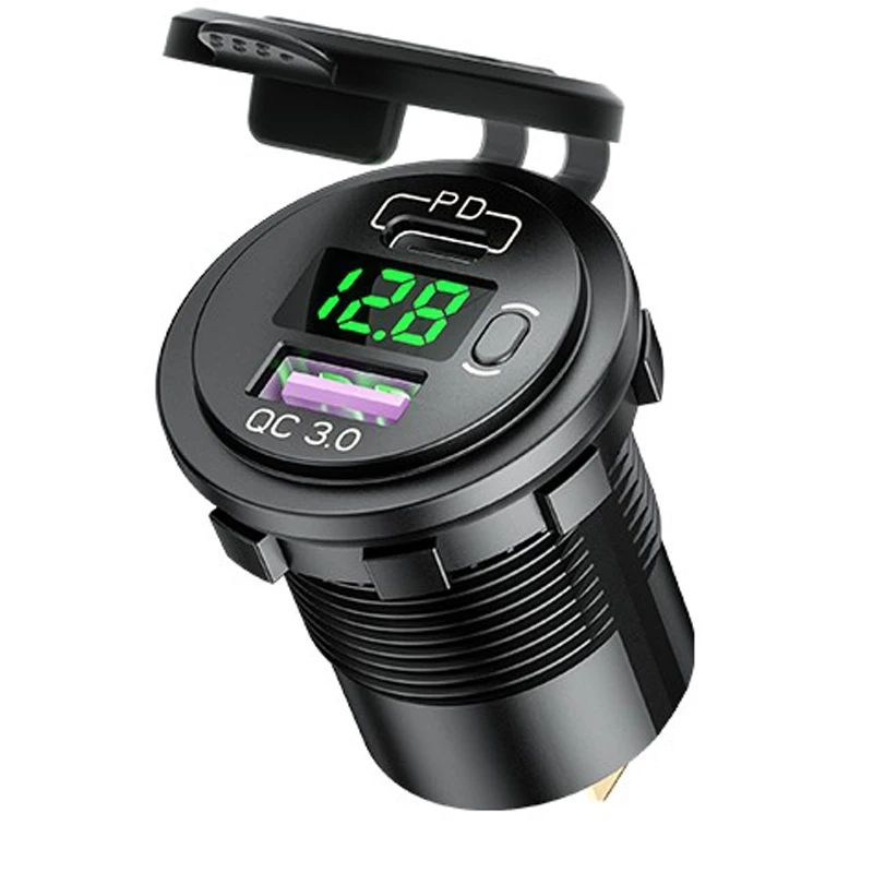 

Dual USB Car Charger 12V 24V Type C PD 18W QC3.0 USB Motorcycle Fast Charging Socket Power Outlets With Voltmeter ON OFF Switch