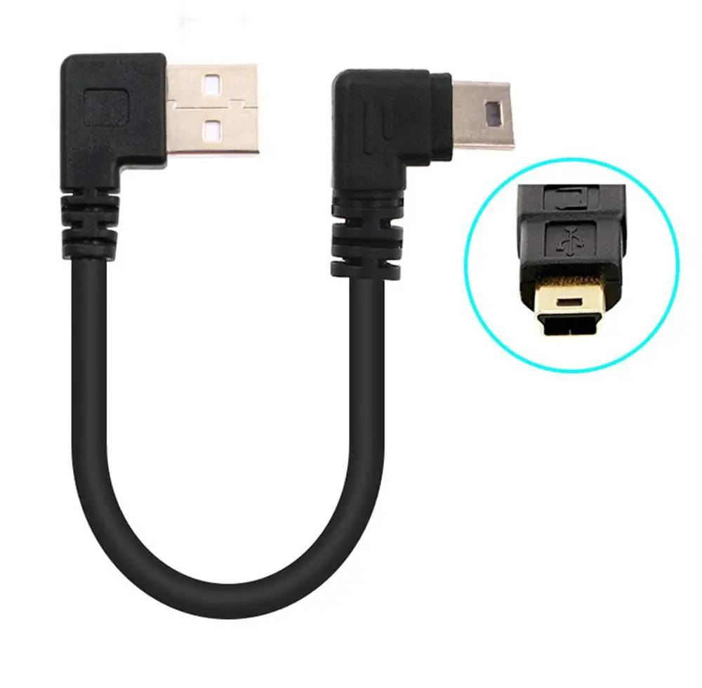 Короткий USB 2 0 кабель типа A папа к Mini B зарядный двойной 90 градусов правый угол 5 Pin