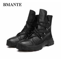 bmante men boots winter genuine leather handmade trainers basic ankle boots high top lace up shoes gothic dark owen sneakers