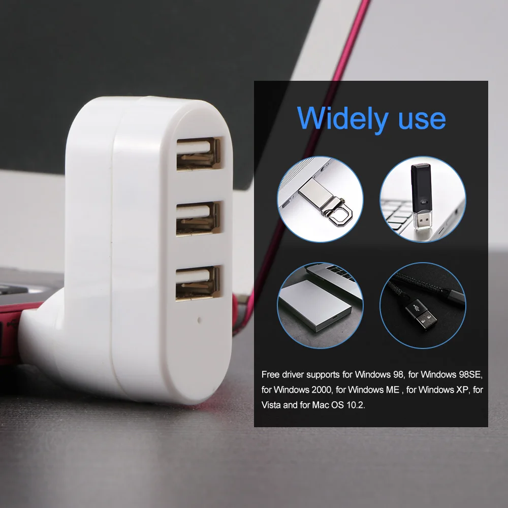 Вращающийся высокоскоростной usb-хаб с 3 портами 2,0 USB разветвитель адаптер для ноутбуков/планшетных ПК периферийных устройств