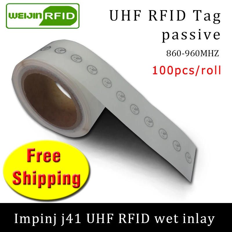 UHF RFID тег EPC 6C стикер Impinj J41 влажная инкрустация 915mhz868mhz860 960MHZ 100 шт. Бесплатная