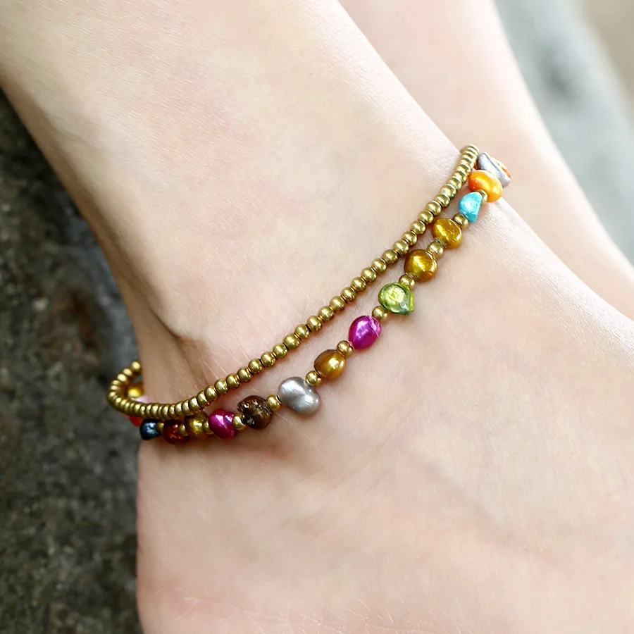 

Bohemian Jewelry Sexy Beach Pearl Anklet Handmade Beaded Double-layer Fashion Footwear Retro Ethnic Style Anklet JL027