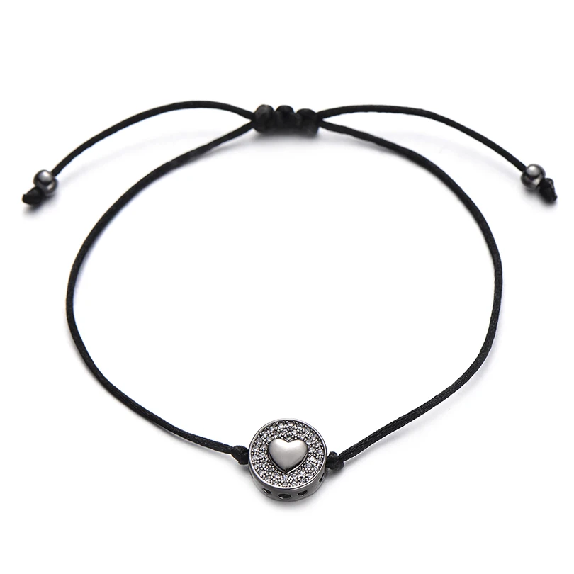 heart black Pipitree Фианит, циркон, Кристалл Круглый браслет в форме сердца глаз бабочка цветок Шарм красные нитяные браслеты для женщин ювелирный подарок для возлюбленных - Окраска металла: heart black