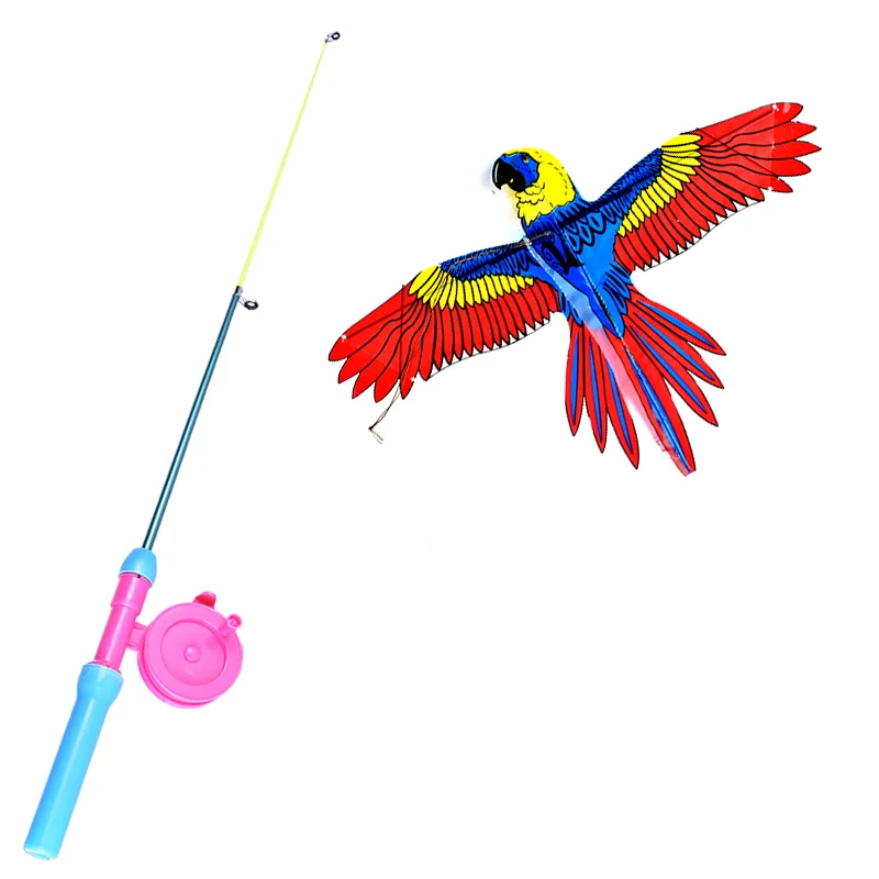 free shipping dynamic butterfly kites flying movable wings parrot kite activity kite reel 3d kite toys fishing rod kids outdoor