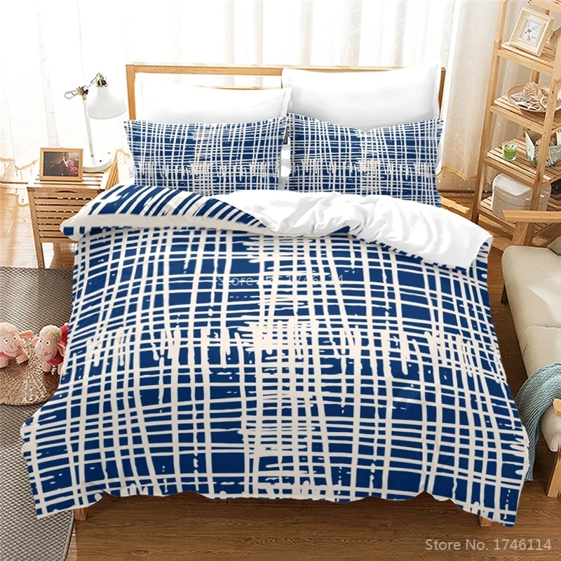 

3D Printed Geometric Plaid Checkered Bedding Set 2/3pcs Modern Duvet Cover Pillowcase Set Twin Full Queen King Size Home Textile
