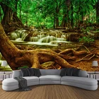 Настенные 3D-обои на заказ, водонепроницаемая Картина на холсте, зеленое дерево, лес, водопад, Фотофон для гостиной, спальни, украшение
