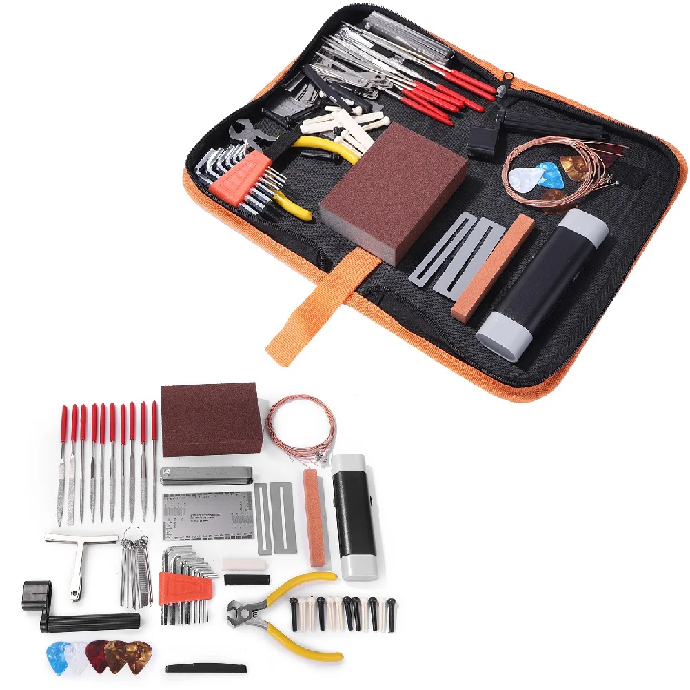 

62PCS Guitar Tool Kit Professional Guitar Repairing Maintenance Tool with String Guard Bridge Ruler Gauge for Ukulele Bass Banjo