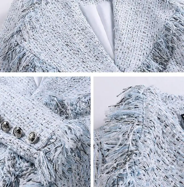 

Tweed Jacket Coat Women Autumn Winter Wool Overcoat Female Luxury Brand Runway Tassel Coat With Belt Chic Checkered Lady Outwear