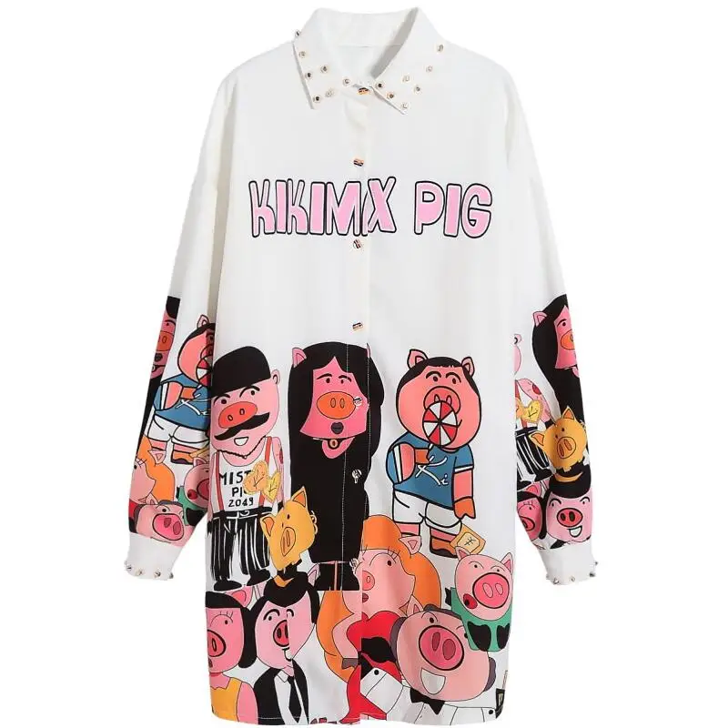 Осенняя мода 2020 свободные рубашки с рисунком поросенка для женщин Новое
