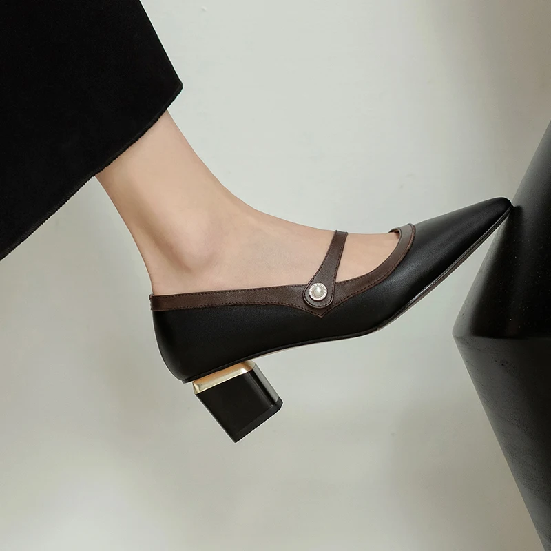 

Women Casual Pumps Genuine Leather Leather Pointed Toe Cross-Tied Pumps Round Heels Spring Summer Prom Dancing Shoes Woman