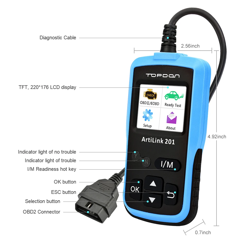 TOPDON arilsink 201 OBD2 автомобильный считыватель кодов полная функция OBD2 AL201 контрольный светильник двигателя(MIL) Live Data Freeze Frame Просмотр данных