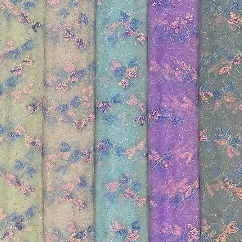 Многоцветные новые блестки 3D Стрекоза сетчатая ткань Сделай Сам детское платье