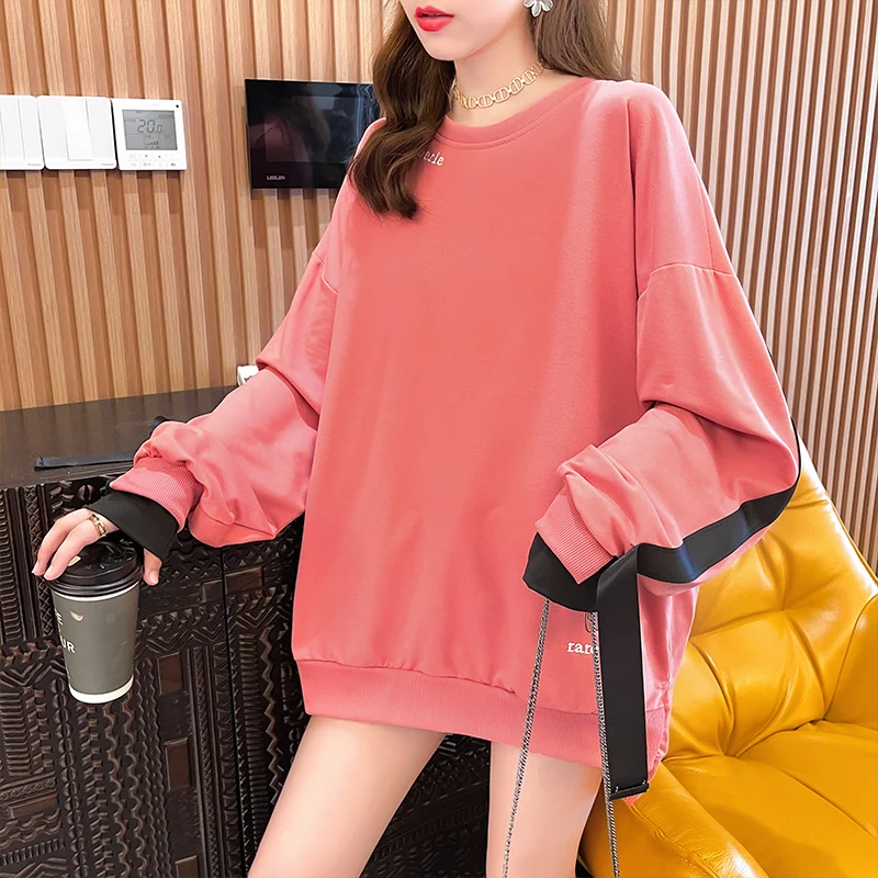 

Женский свитер оверсайз в полоску, однотонный джемпер в стиле ретро, Свободный пуловер, длинное пальто, толстовка, топы с длинным рукавом, на...