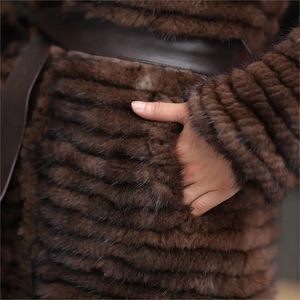 ZDFURS* Горячая Распродажа, вязаный норковый шуба, зимнее модное меховое пальто, длинное стильное