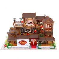 doll house furniture kit diy led light chinese style courtyard miniature wooden building kits dollhouse toys for kids xmas gift