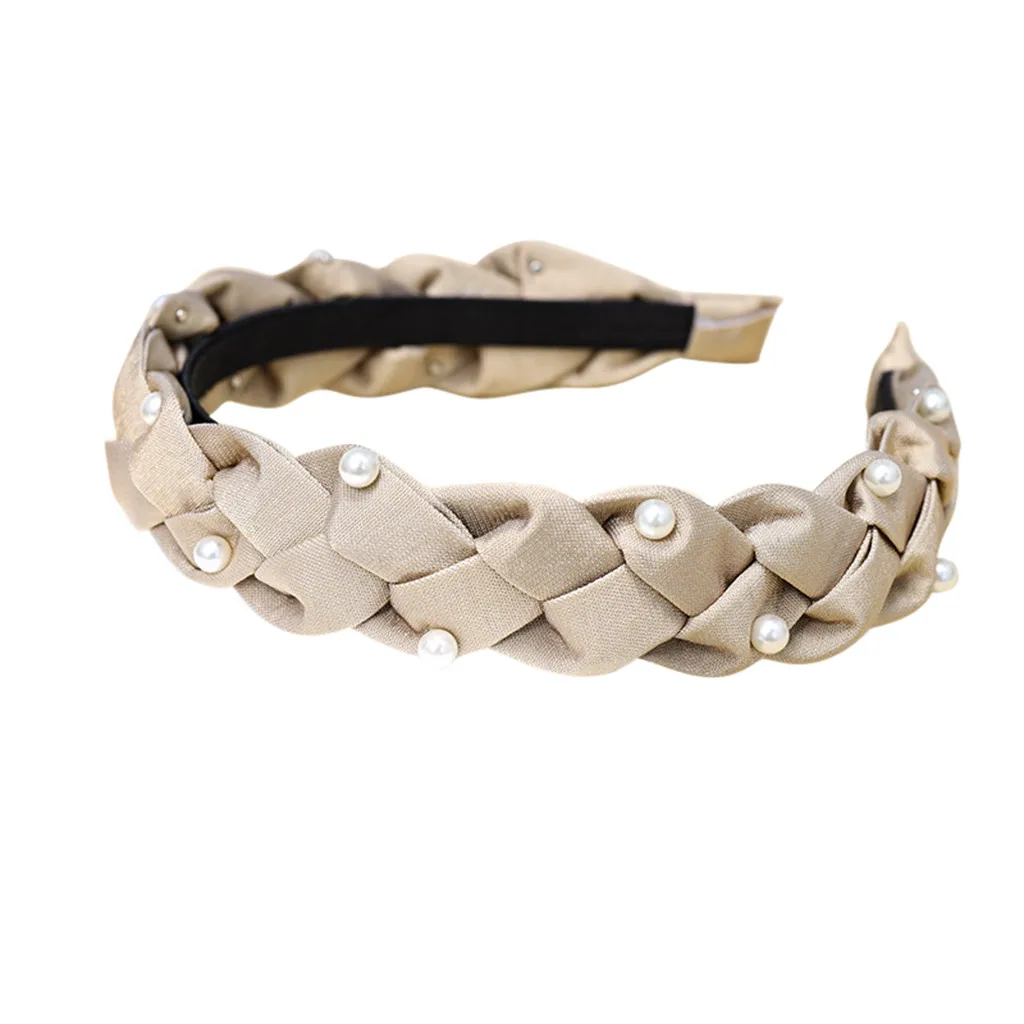 

Simple Hand-Woven Pearl Hair Hoop Womens Fashion Wide Border Hair Band