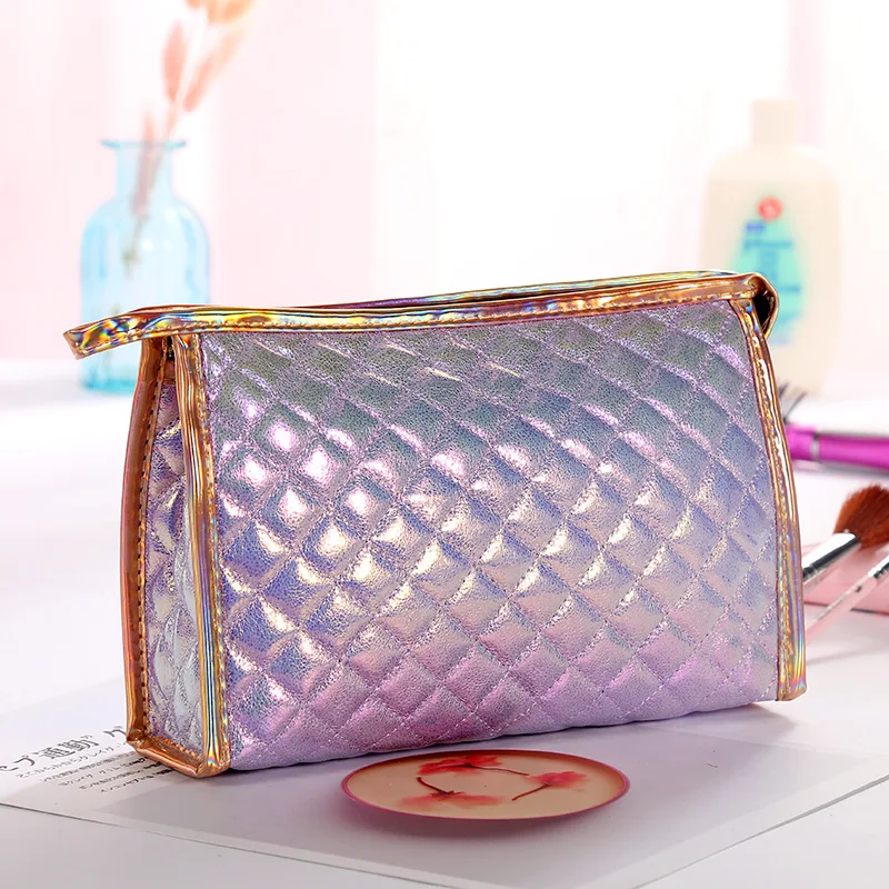 

Waterproof New Fashion Pu Portable Cosmetic Case Large Makeup Bag Casual Square Lattice Women Storage Wash Bag For Travel