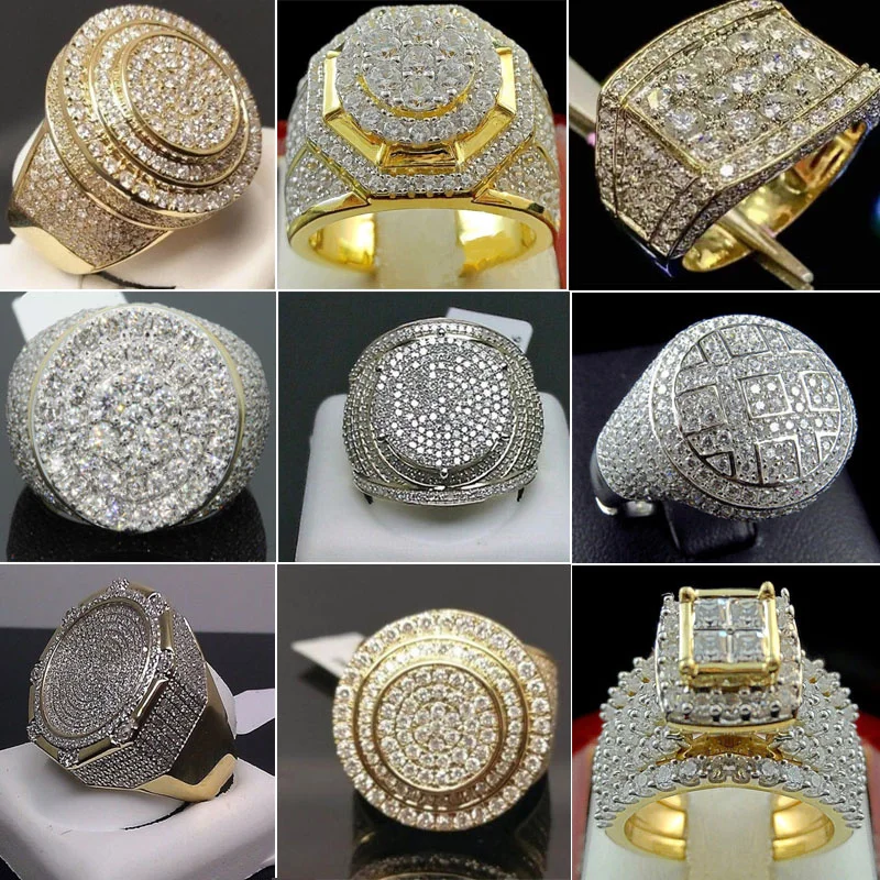 

Classic Full Mirco Paved Crystal Rhinestone Ring with Shiny Clear AAA CZ for Men Party Hoilday Wedding Jewelry