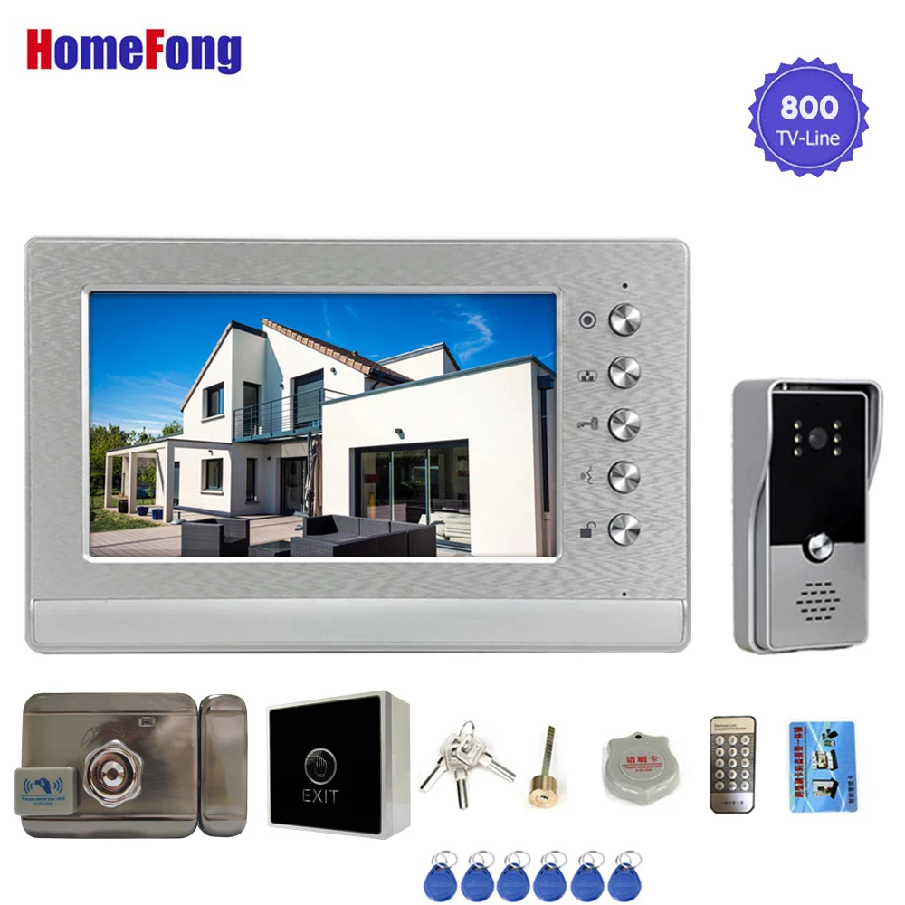 Homefong 7 Inch Intercom With Electric Lock Video Door Phone Door 3A Power Exit Button for Access Control Security System