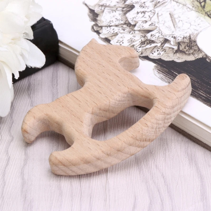 

2020 New Baby Love Interesting Baby Natural Wood Trojan Horse Shape Pendant DIY Jewelry Findings Teether Shower