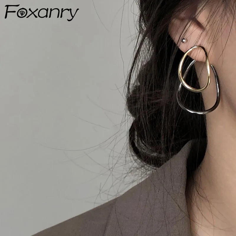 

Женские серьги-гвоздики Foxanry, серебристые элегантные серьги неправильной геометрической формы в винтажном стиле