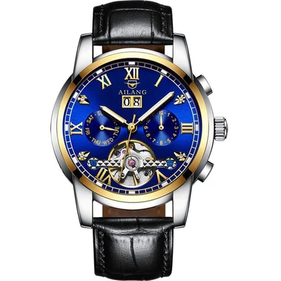 AILANG часы мужские люксовый бренд из нержавеющей стали Tourbillon несколько функций водонепроницаемые механические мужские часы - Цвет: Leather 01