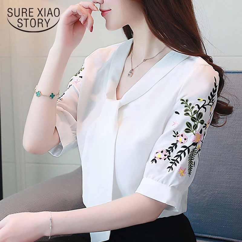 2019 шифоновая Женская Офисная рубашка блузка с коротким рукавом летние женские