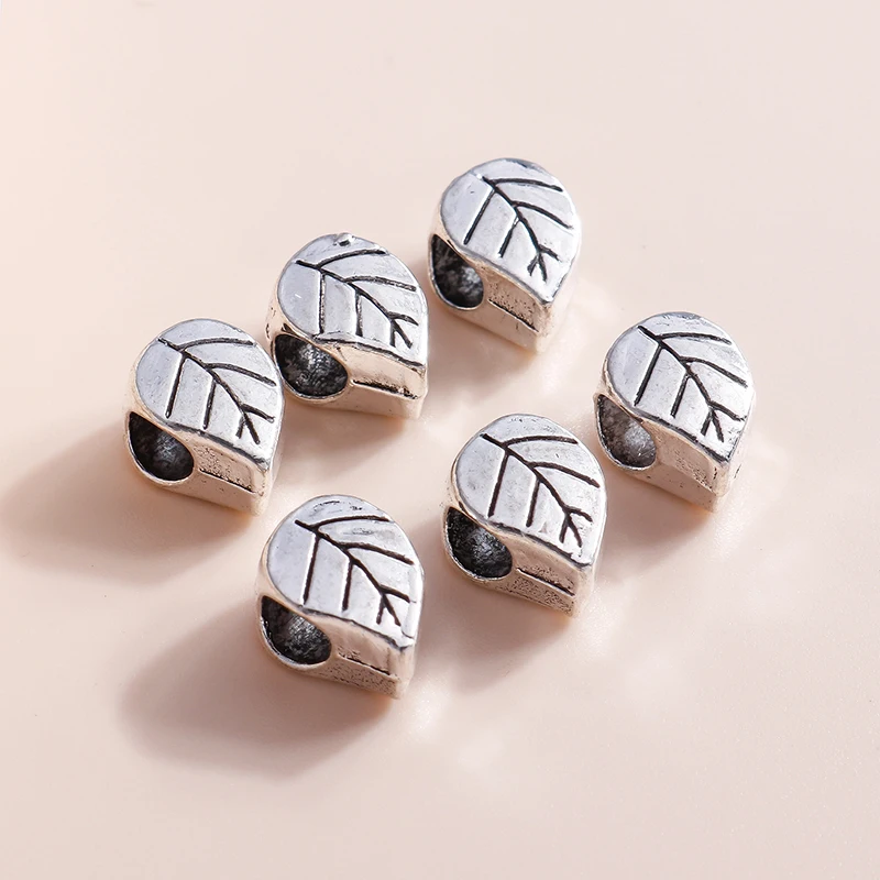 

15pcs/lot Big Hole Leave Charms Beads fits DIY Bangles & Bracelets Jewelry Making Antique Silver Color Pendants for Necklaces