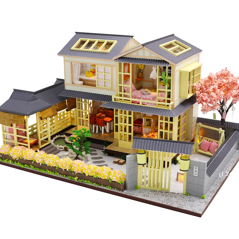 

Japanese Girl Sakura Villa DIY DollHouse Chinese style house Wooden Doll Houses Miniature Dollhouse Furniture toys for children