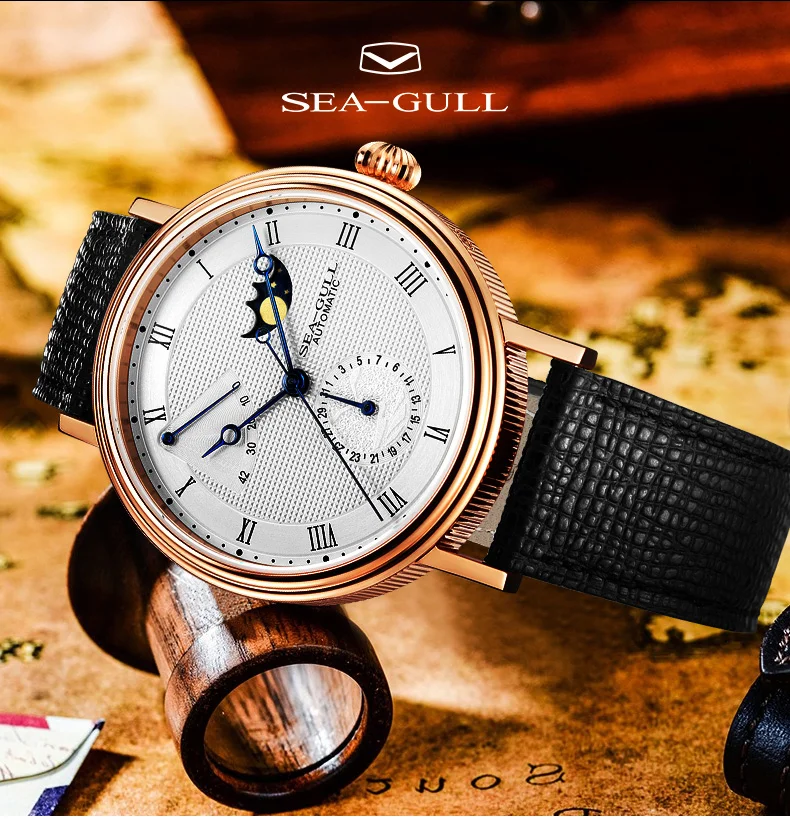 Seagull, автоматические часы для мужчин, мужские автоматические механические часы с фазой Луны, мужские часы с датой на день, дизайнерские часы 819.11.6092