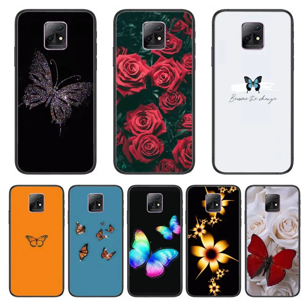 

Butterflies and roses Phone Case For XiaoMi Redmi 10X 9 8 7 6 5 A Pro S2 K20 T 5G Y1 Anime Black Cover Silicone Back Pretty