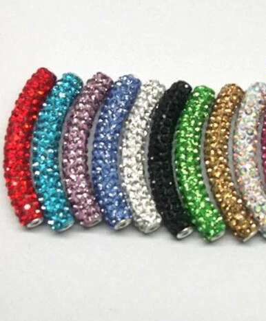lowest price mixed multi color micro pave long bending tube crystal beads DIY bead for bracelet | Украшения и аксессуары