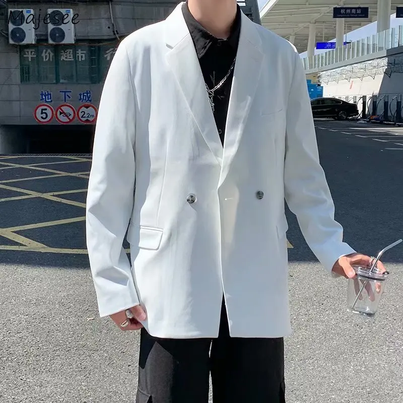 

Men Single Button Blazers Solid Loose Outwear Teenagers Leisure Large Size S-3XL All-match Korean Style Trendy Males New-arrival