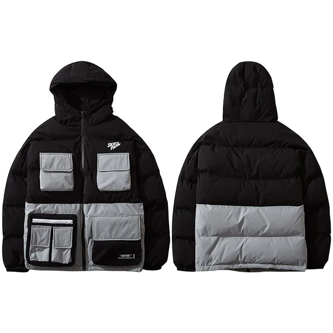 A566086 Black Зимняя уличная куртка в стиле хип-хоп парка с подкладкой для мужчин Harajuku цветной Тренч с капюшоном ветровка одежда оверсайз Новинка - Цвет: A566086 Black